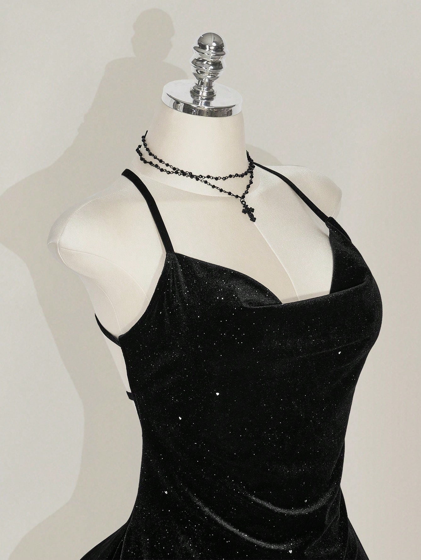 Plus Size Black Velvet Mini Dress – Backless Glitter Goth Party Dress for Women