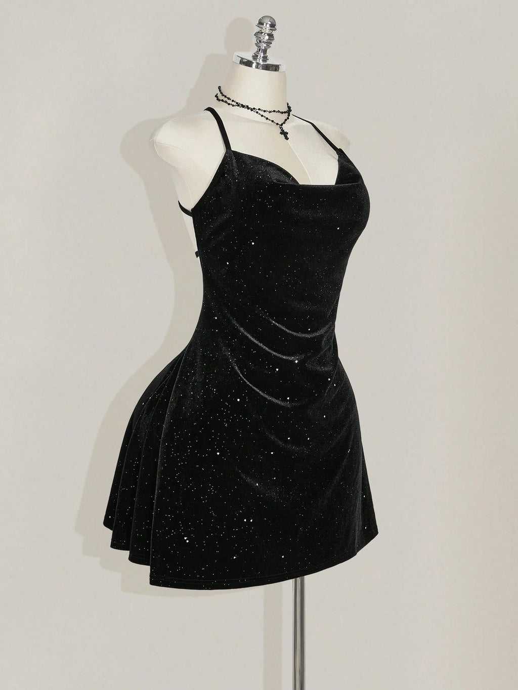 Plus Size Black Velvet Mini Dress – Backless Glitter Goth Party Dress for Women