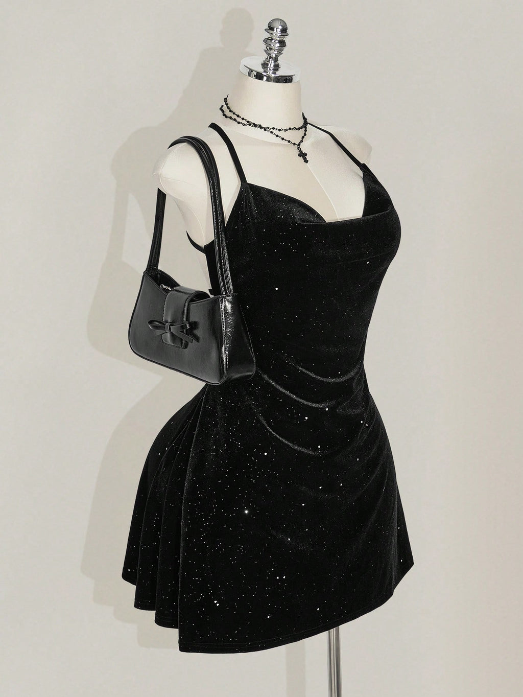 Plus Size Black Velvet Mini Dress – Backless Glitter Goth Party Dress for Women