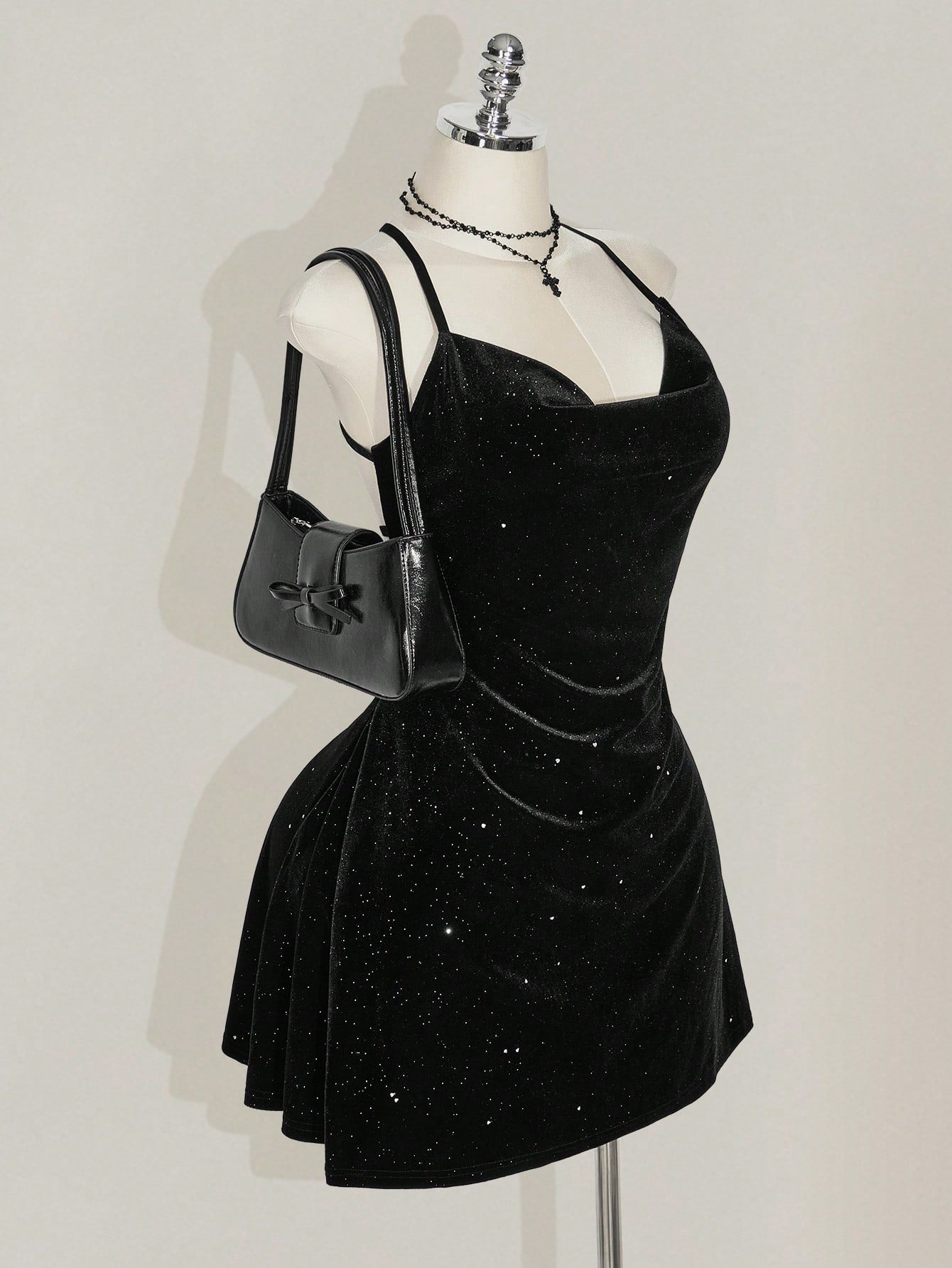 Plus Size Black Velvet Mini Dress – Backless Glitter Goth Party Dress for Women