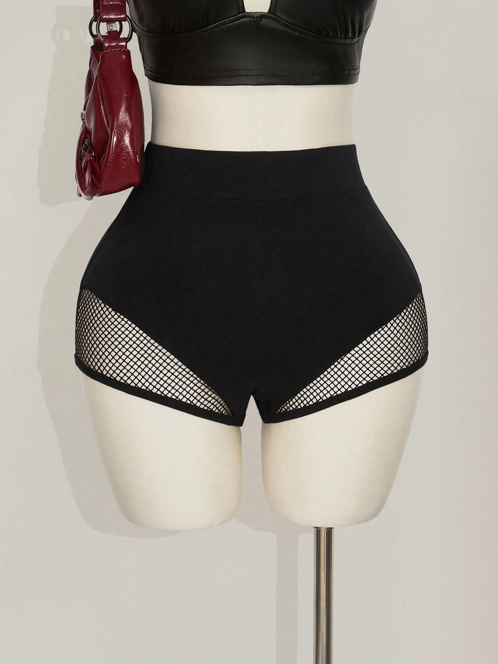 Plus Size Black Fishnet Insert Shorts – Y2K Streetwear Party Shorts for Women