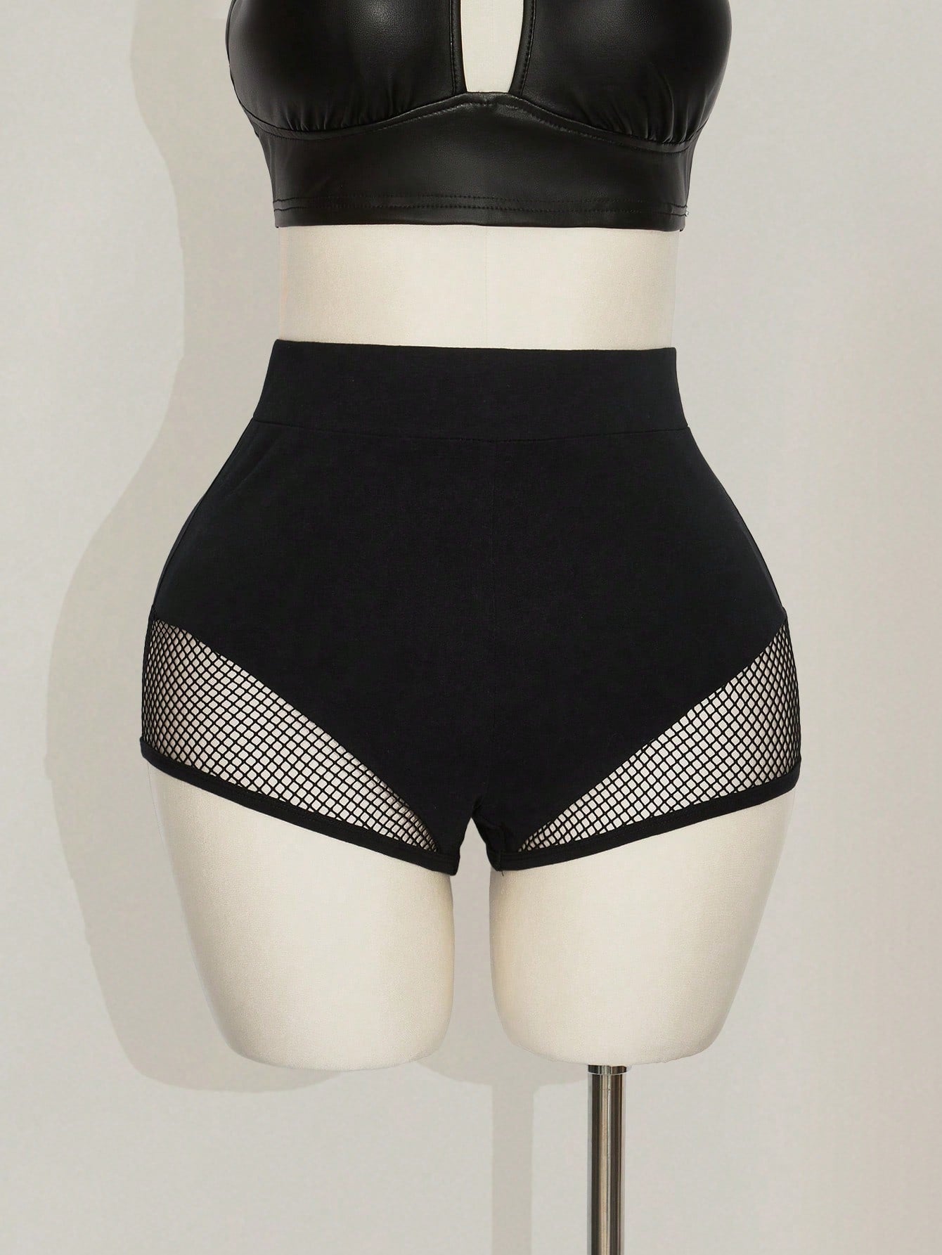 Plus Size Black Fishnet Insert Shorts – Y2K Streetwear Party Shorts for Women