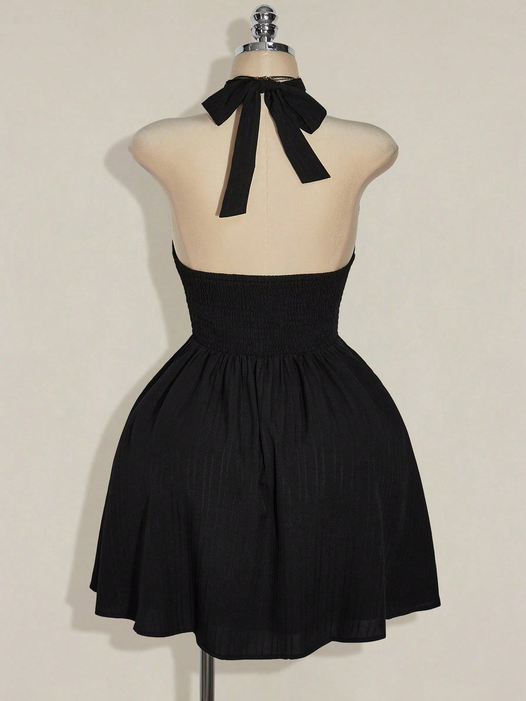 Plus Size Black Backless Halter Sundress – Y2K Drawstring Waist A-Line Summer Dress for Women