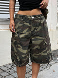 SHEIN ICON Plus Size Camo Print Cargo Denim Shorts – High Waist Casual Y2K Streetwear Shorts for Women