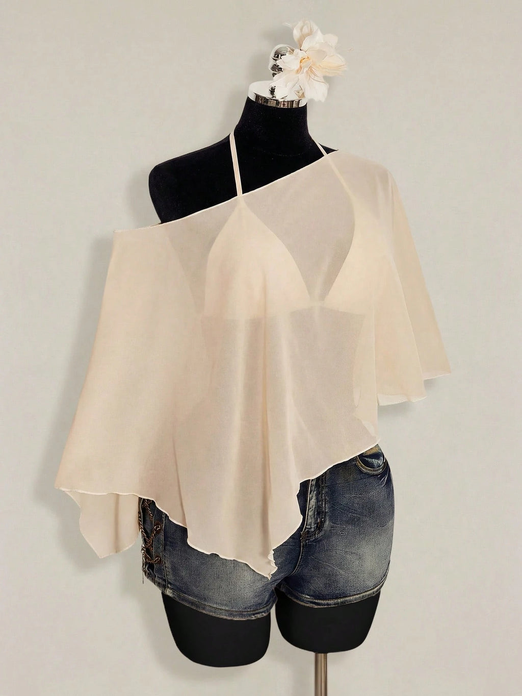 Plus Size Chiffon Wrap Triangle Cup Camisole Top 2 Piece Set for Women