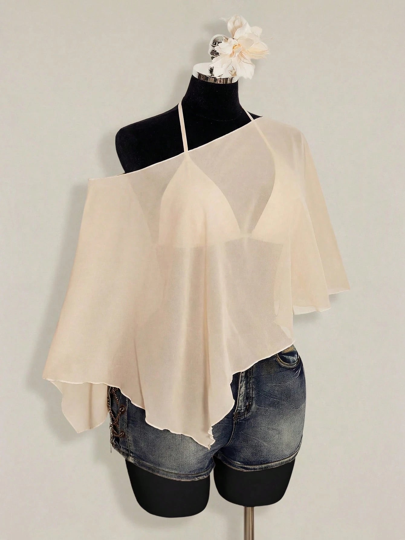 Plus Size Chiffon Wrap Triangle Cup Camisole Top 2 Piece Set for Women