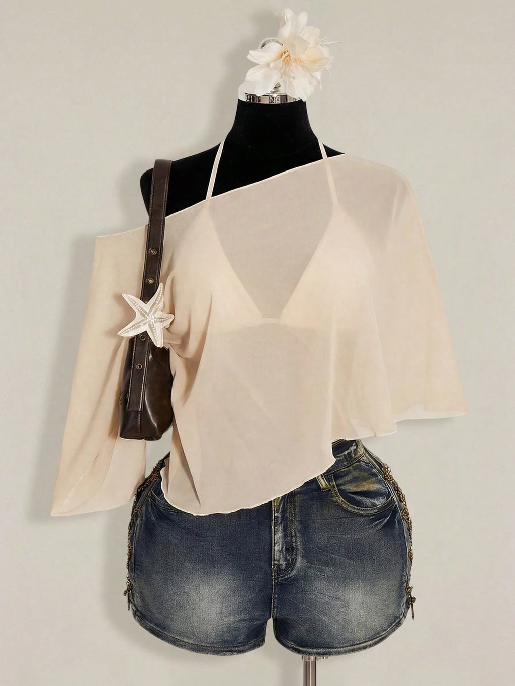 Plus Size Chiffon Wrap Triangle Cup Camisole Top 2 Piece Set for Women