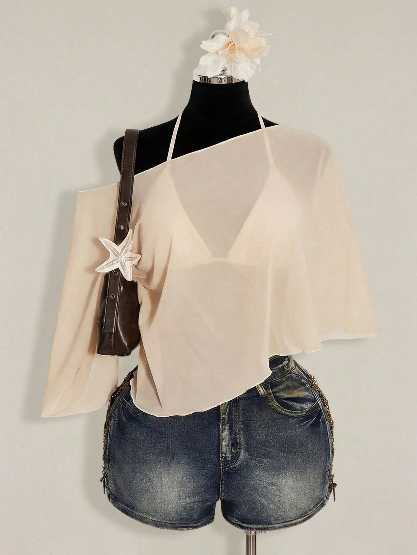 Plus Size Chiffon Wrap Triangle Cup Camisole Top 2 Piece Set for Women