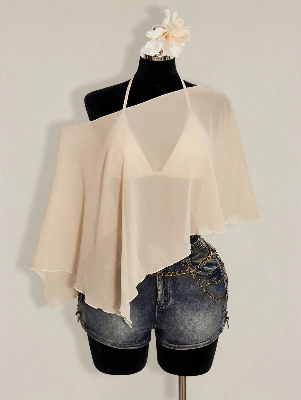 Plus Size Chiffon Wrap Triangle Cup Camisole Top 2 Piece Set for Women