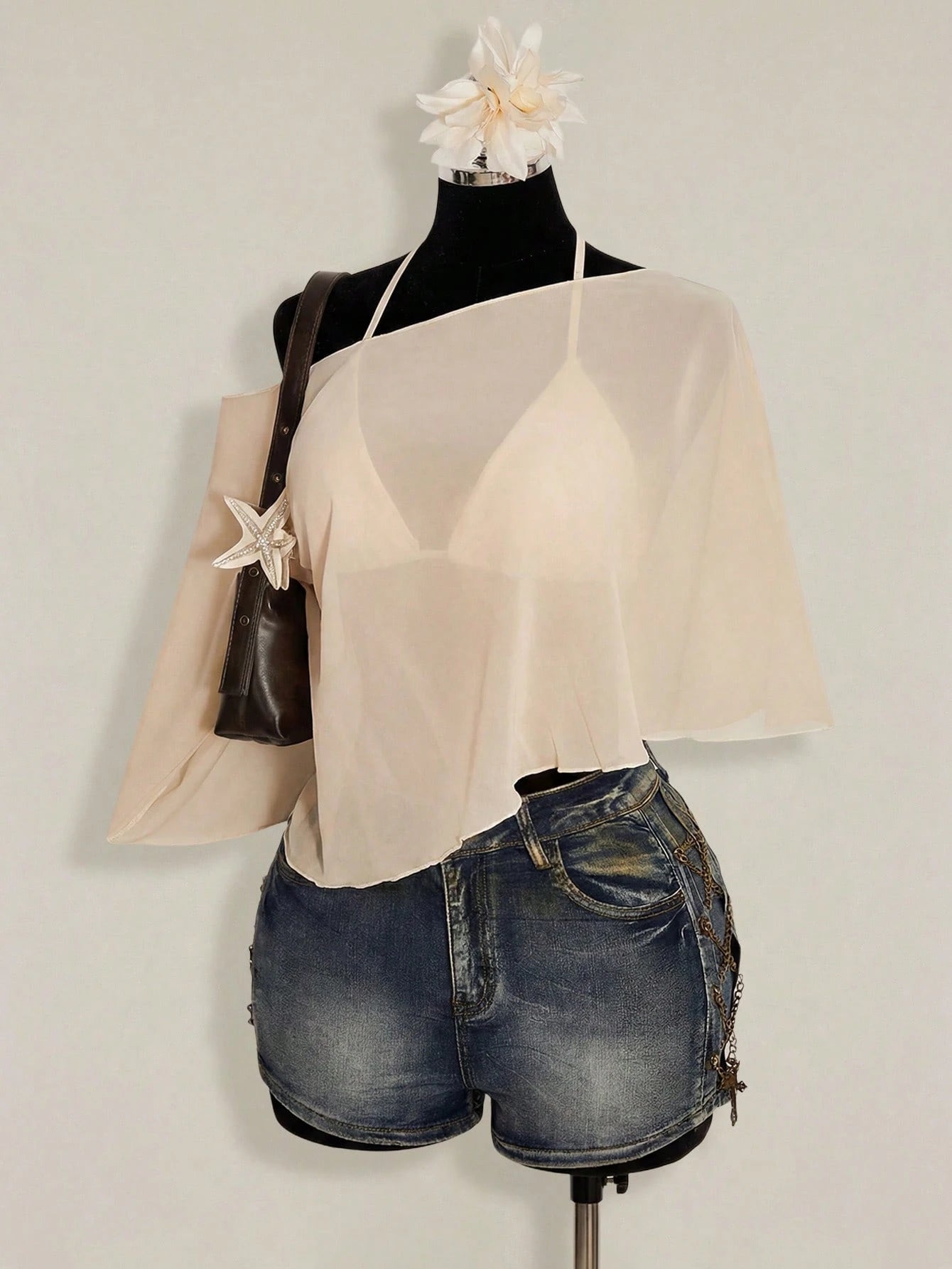 Plus Size Chiffon Wrap Triangle Cup Camisole Top 2 Piece Set for Women
