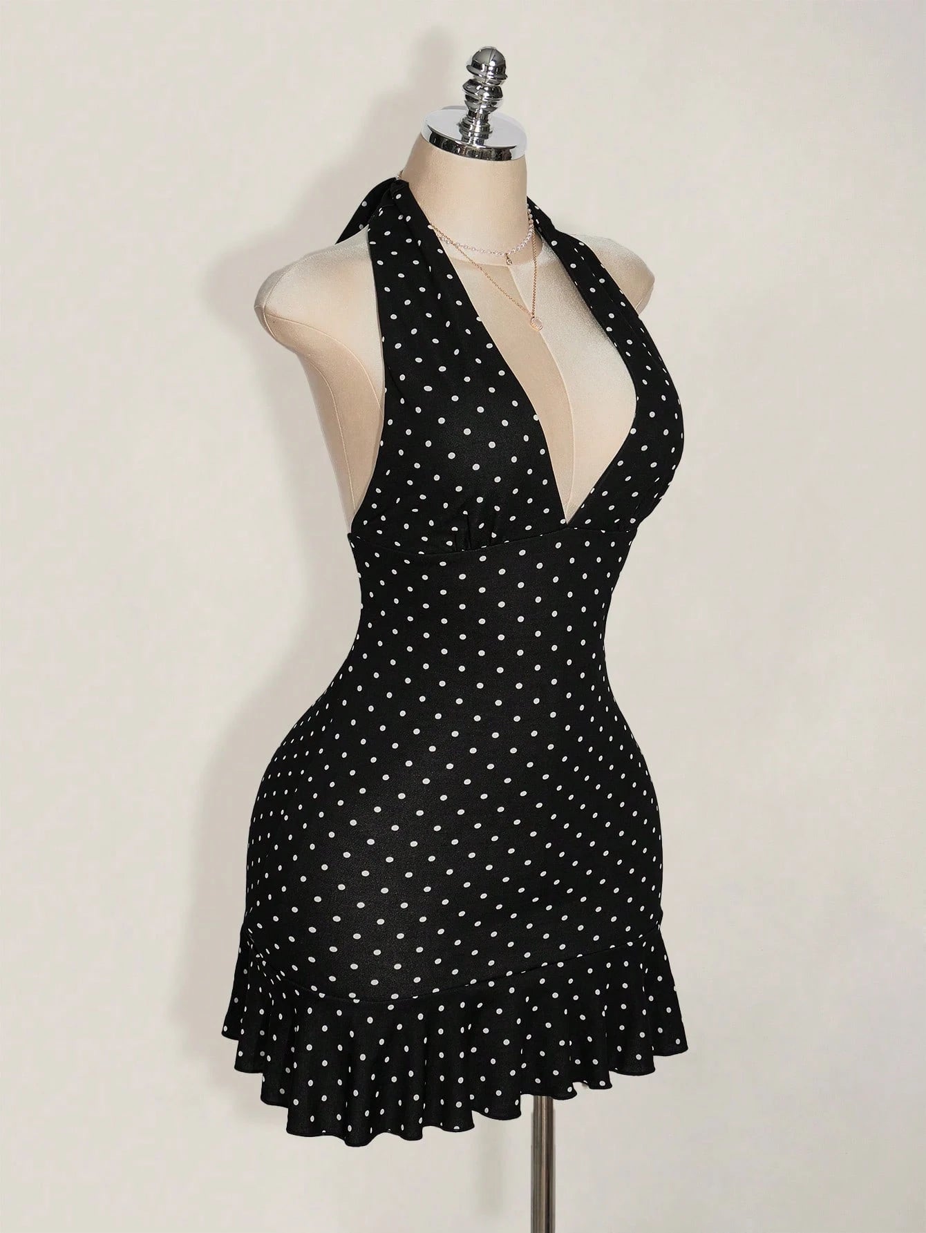 Plus Size Vintage Polka Dot Mini Dress – Deep V-Neck Casual Vacation Summer Dress