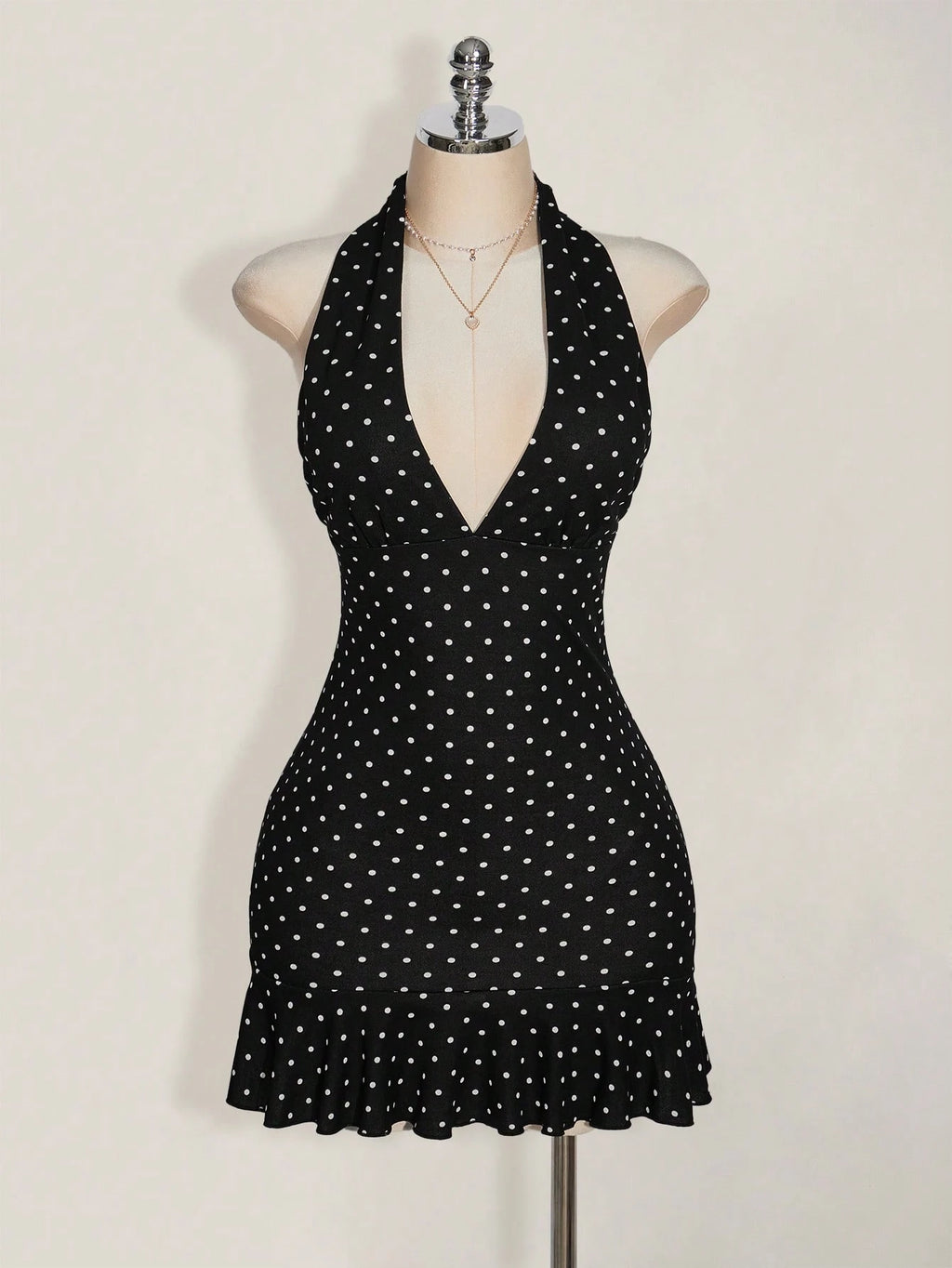 Plus Size Vintage Polka Dot Mini Dress – Deep V-Neck Casual Vacation Summer Dress
