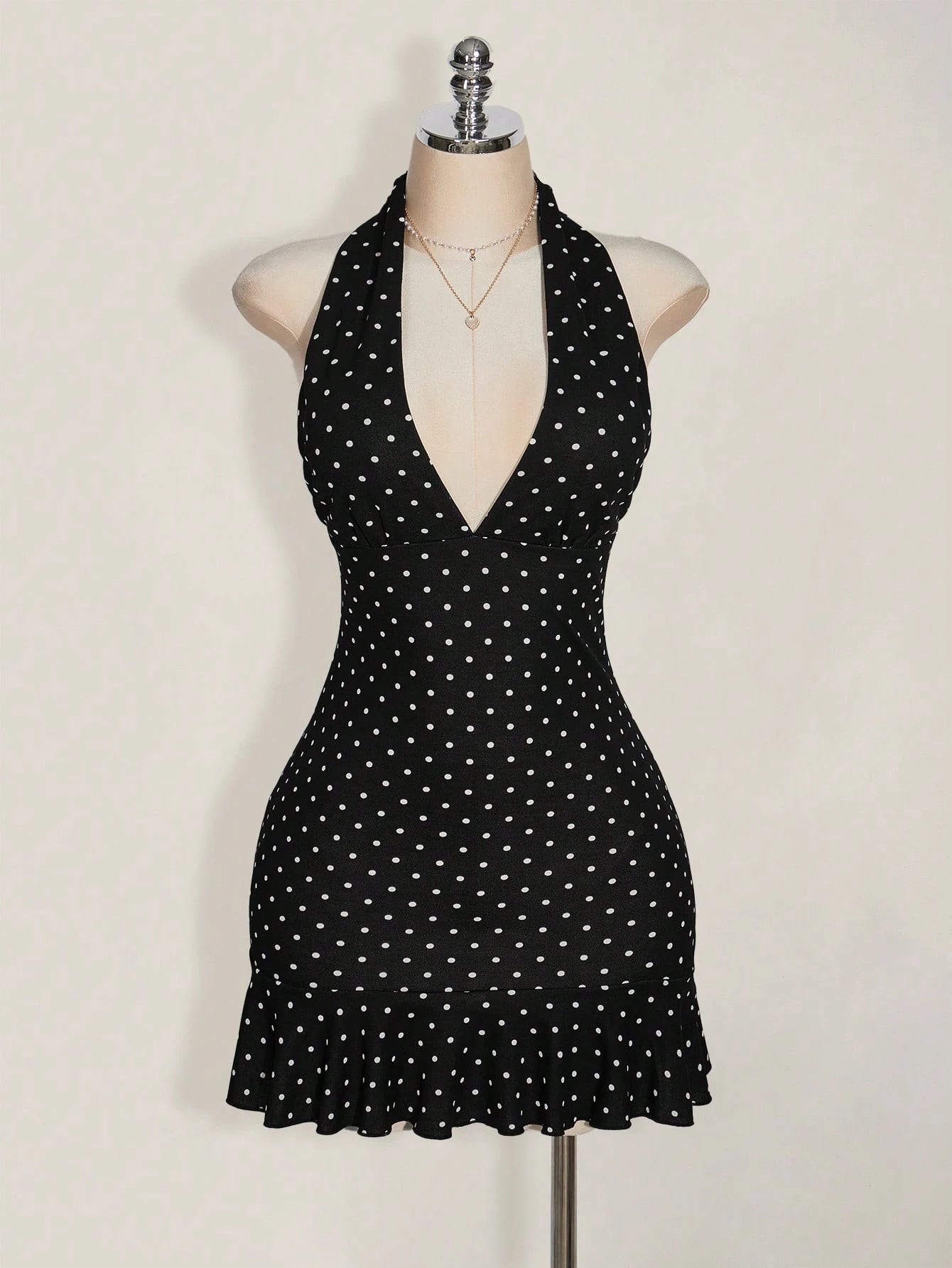 Plus Size Vintage Polka Dot Mini Dress – Deep V-Neck Casual Vacation Summer Dress