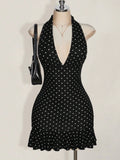Plus Size Vintage Polka Dot Mini Dress – Deep V-Neck Casual Vacation Summer Dress