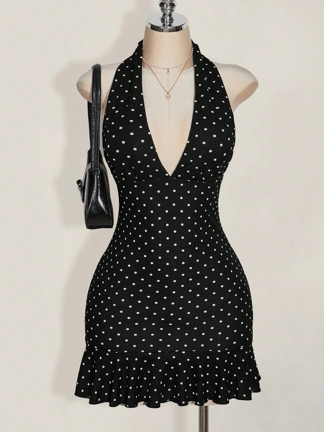 Plus Size Vintage Polka Dot Mini Dress – Deep V-Neck Casual Vacation Summer Dress