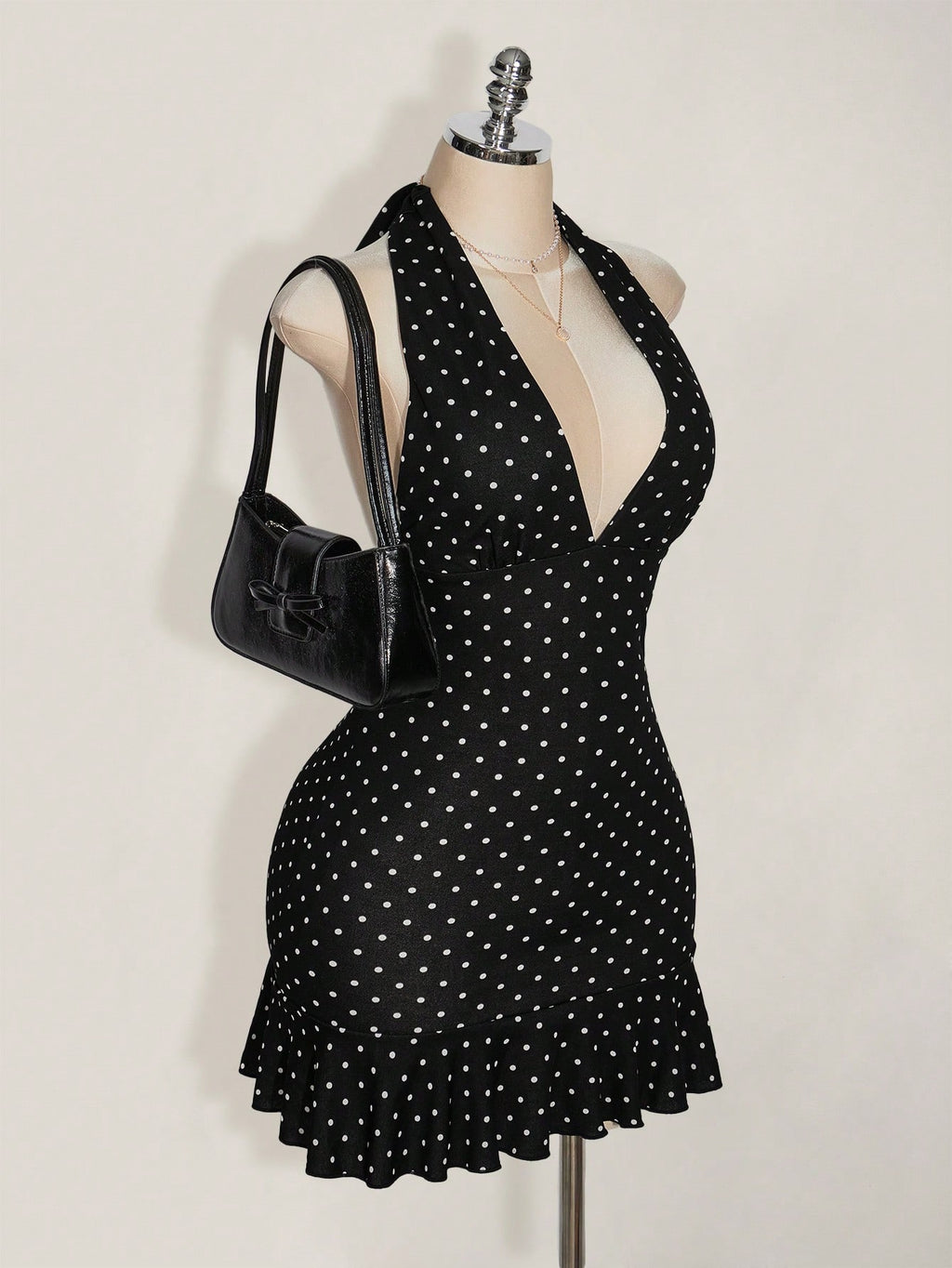 Plus Size Vintage Polka Dot Mini Dress – Deep V-Neck Casual Vacation Summer Dress