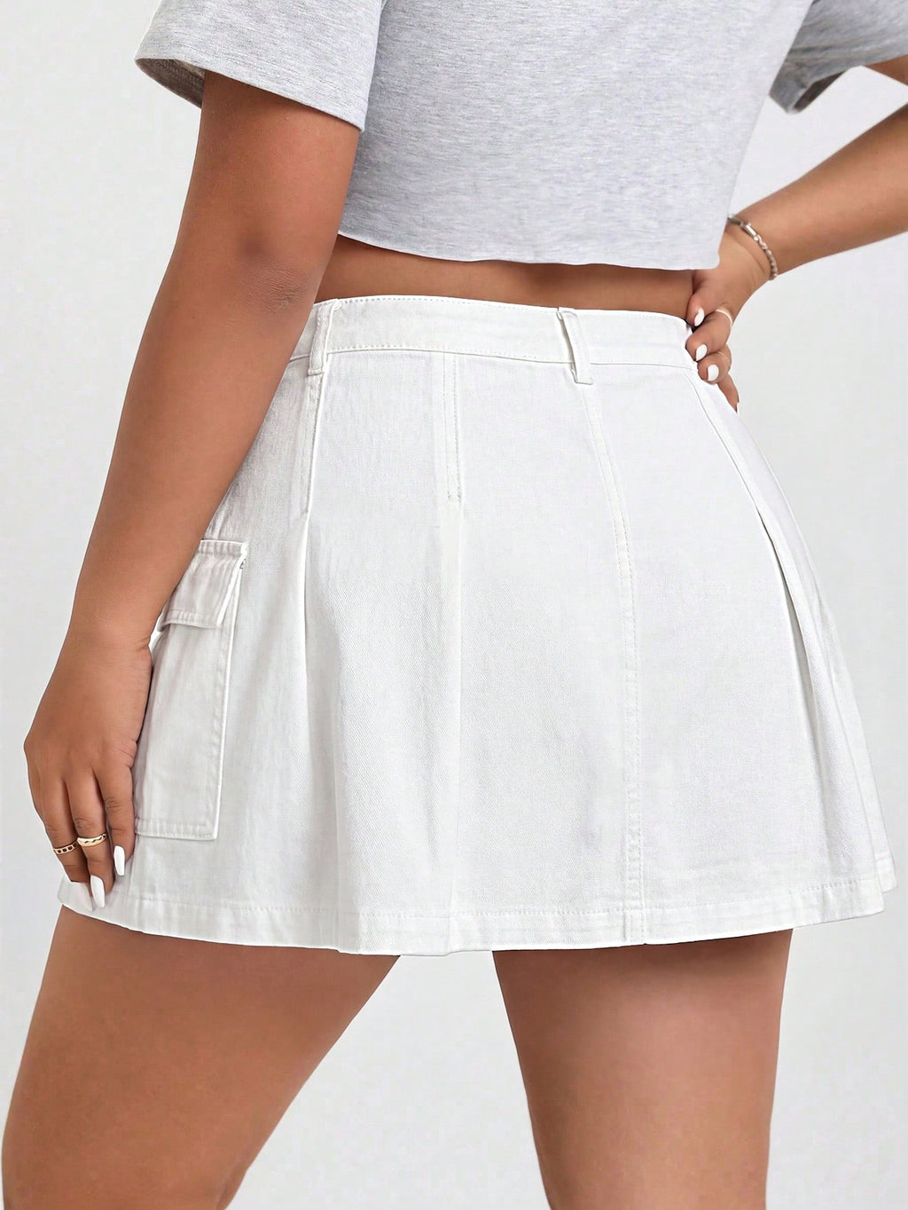 Plus Size Denim Utility Pencil Skirt – Casual Y2K Streetwear Midi Skirt for Women