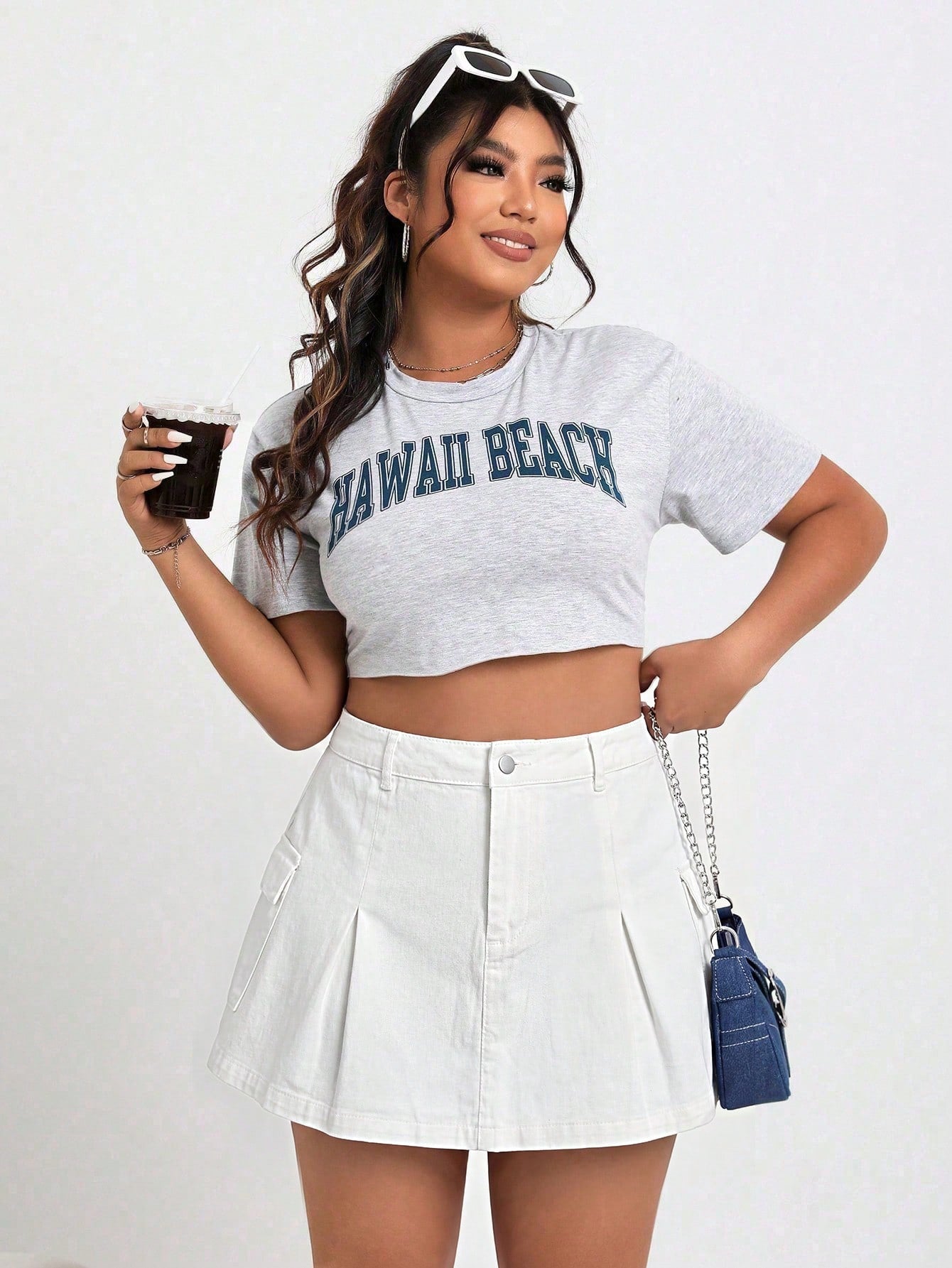 Plus Size Denim Utility Pencil Skirt – Casual Y2K Streetwear Midi Skirt for Women