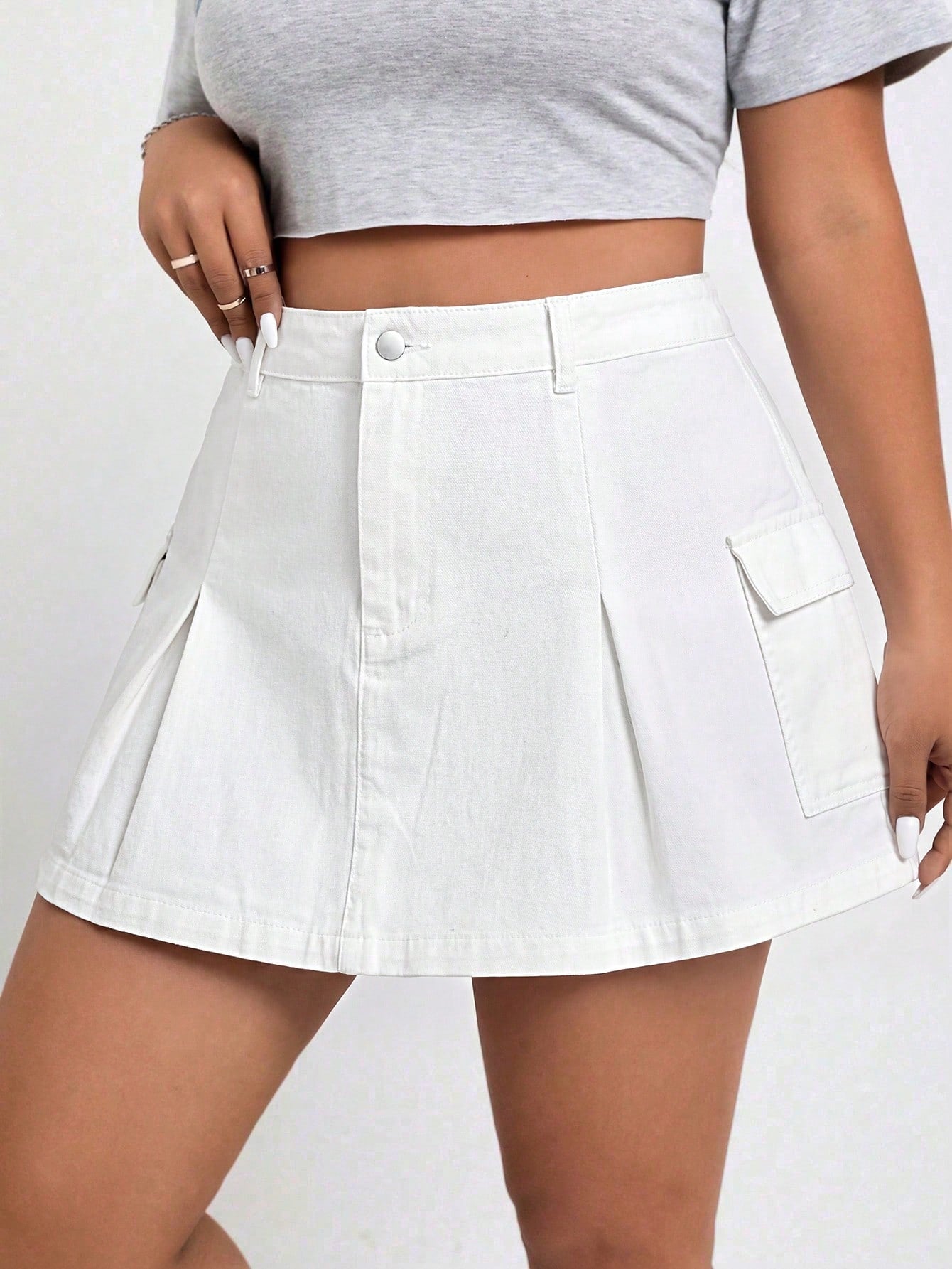Plus Size Denim Utility Pencil Skirt – Casual Y2K Streetwear Midi Skirt for Women