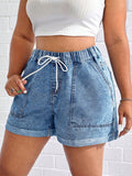 Plus Size Front-Tie Denim Shorts – Casual Pocket Summer Jean Shorts for Women