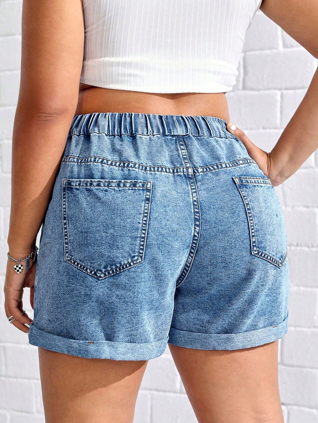 Plus Size Front-Tie Denim Shorts – Casual Pocket Summer Jean Shorts for Women