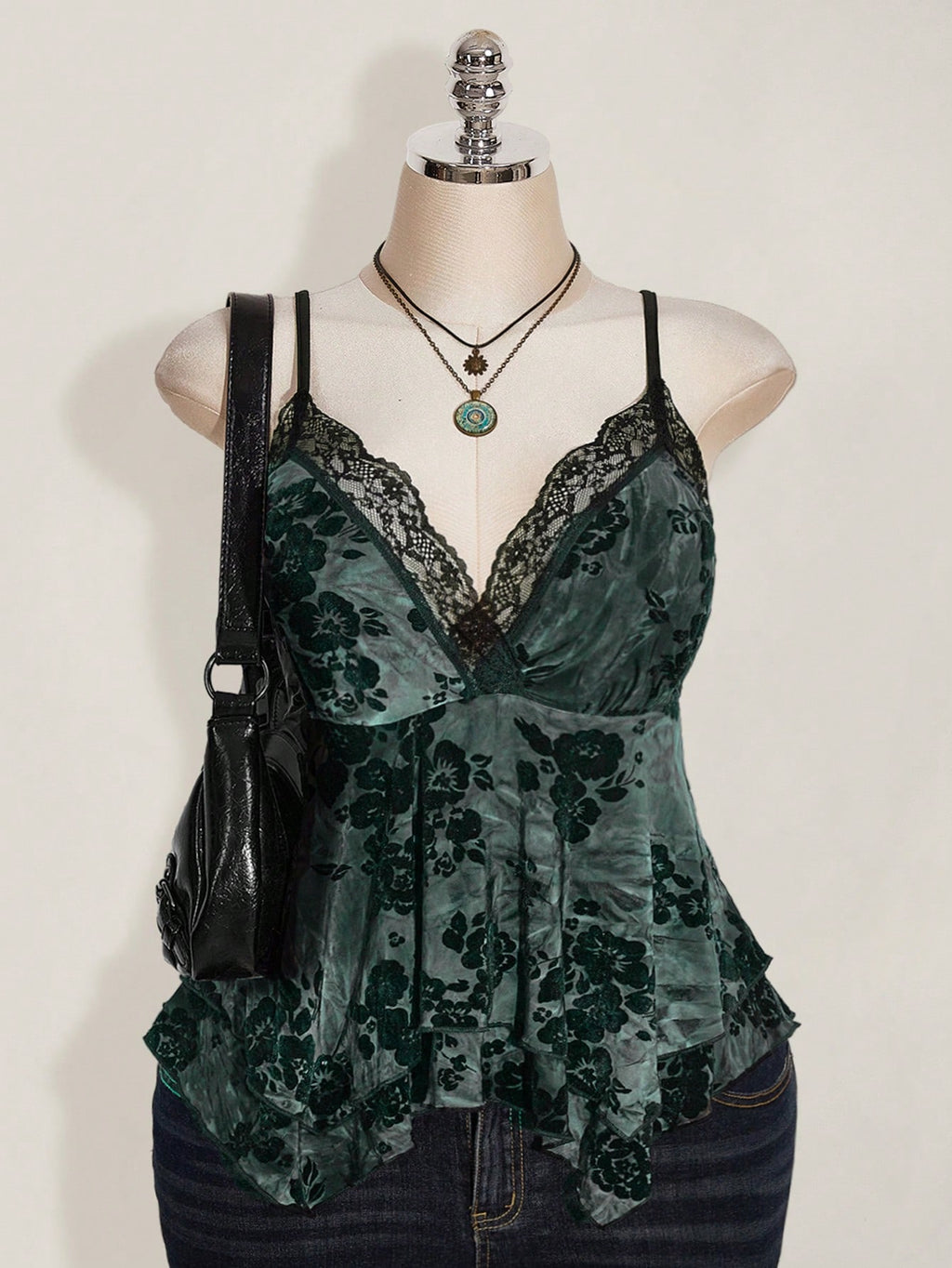 SHEIN ICON Plus Size Boho Lace Camisole Top – Asymmetric Hem Hippie Festival Summer Tank for Women