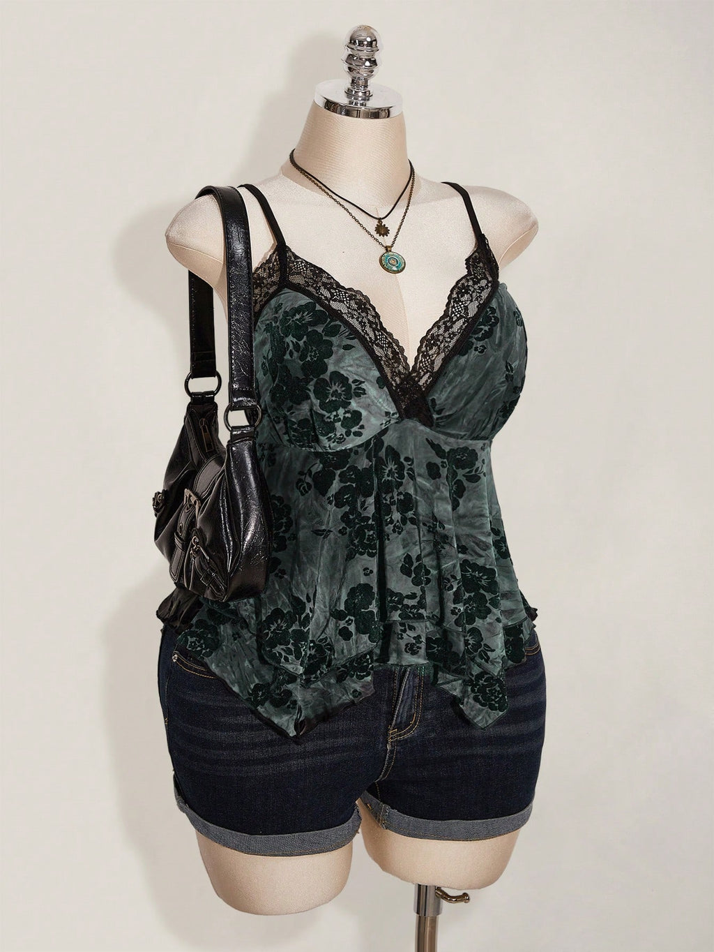 SHEIN ICON Plus Size Boho Lace Camisole Top – Asymmetric Hem Hippie Festival Summer Tank for Women