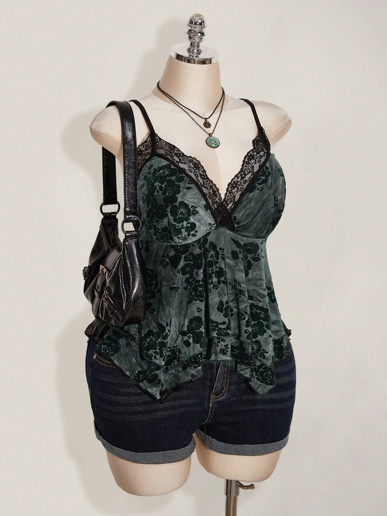 SHEIN ICON Plus Size Boho Lace Camisole Top – Asymmetric Hem Hippie Festival Summer Tank for Women