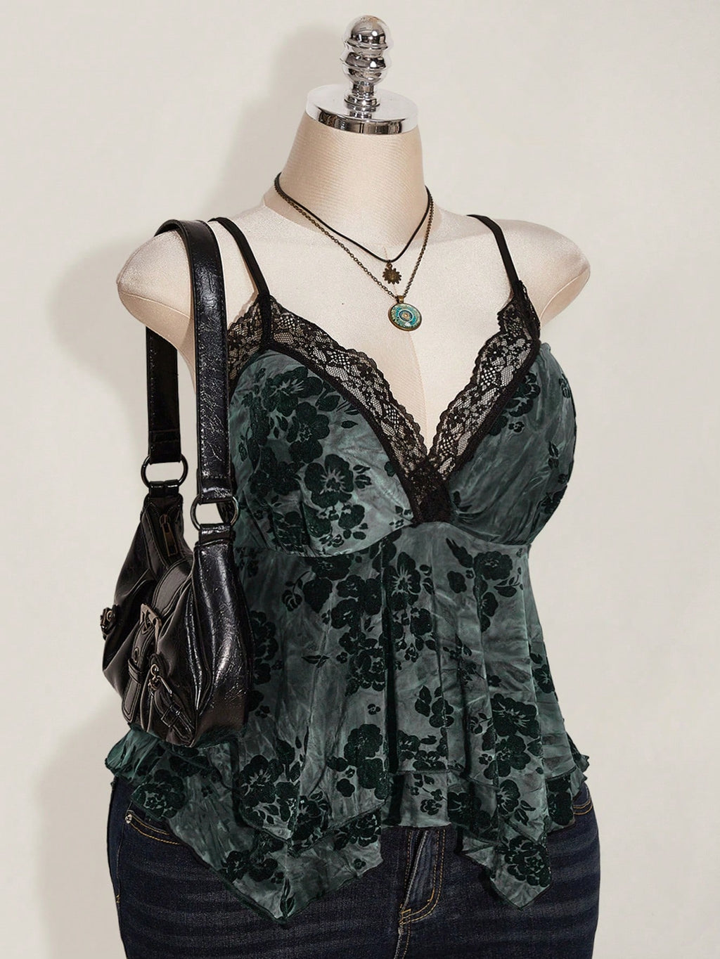 SHEIN ICON Plus Size Boho Lace Camisole Top – Asymmetric Hem Hippie Festival Summer Tank for Women