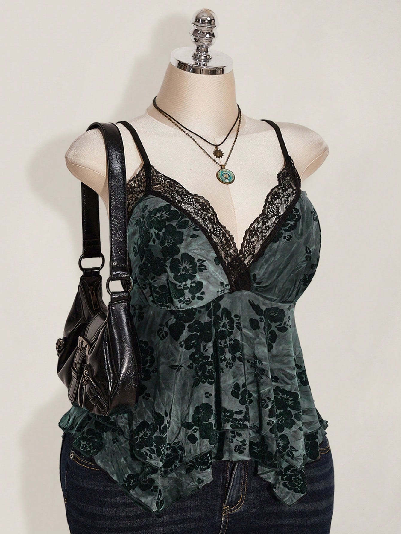 SHEIN ICON Plus Size Boho Lace Camisole Top – Asymmetric Hem Hippie Festival Summer Tank for Women