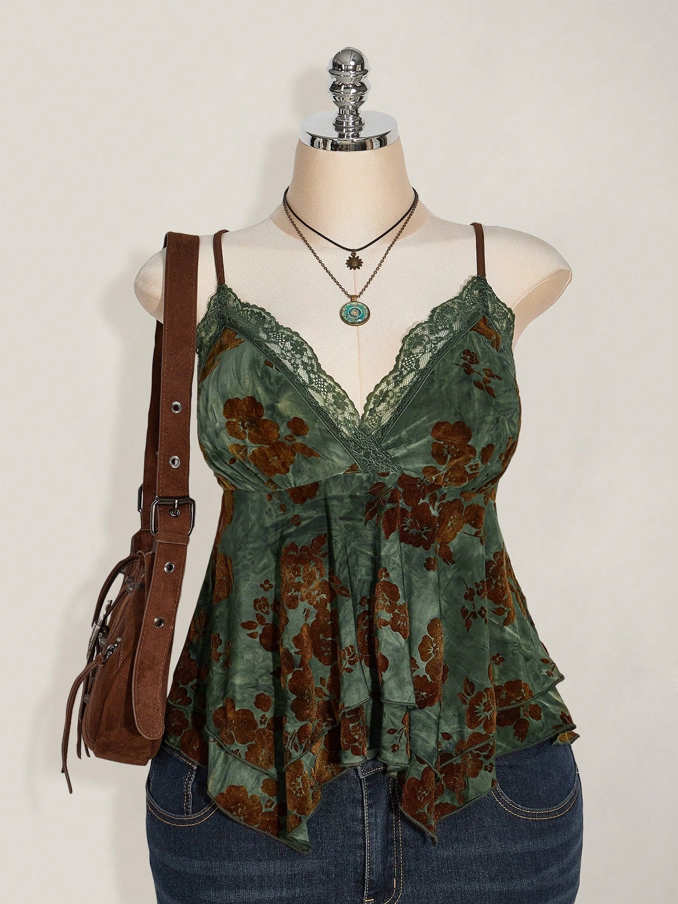 SHEIN ICON Plus Size Boho Lace Camisole Top – Asymmetric Hem Hippie Festival Summer Tank for Women