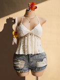 SHEIN ICON Plus Size Knitted Halter Backless Camisole – Boho Shell Tassel Festival Beach Top for Women