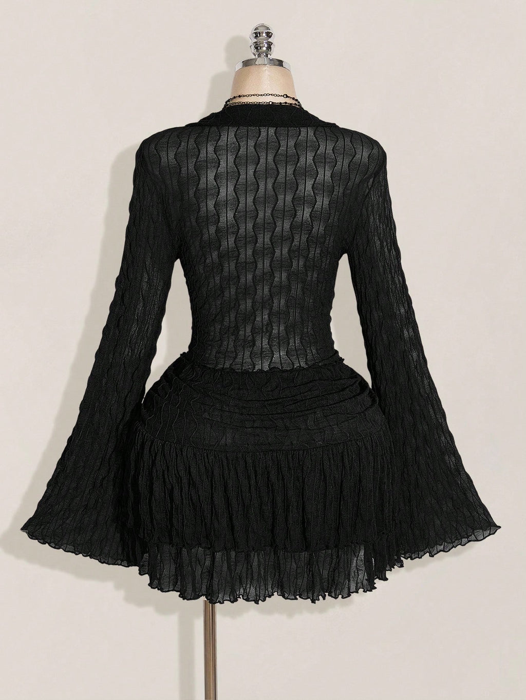 SHEIN ICON Plus Size Y2K Mesh Lettuce Edge Top & Layered Cake Skirt 2 Piece Set – Autumn Gothic Outfit