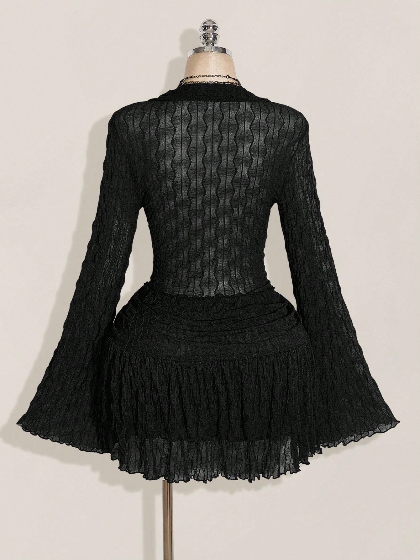 SHEIN ICON Plus Size Y2K Mesh Lettuce Edge Top & Layered Cake Skirt 2 Piece Set – Autumn Gothic Outfit