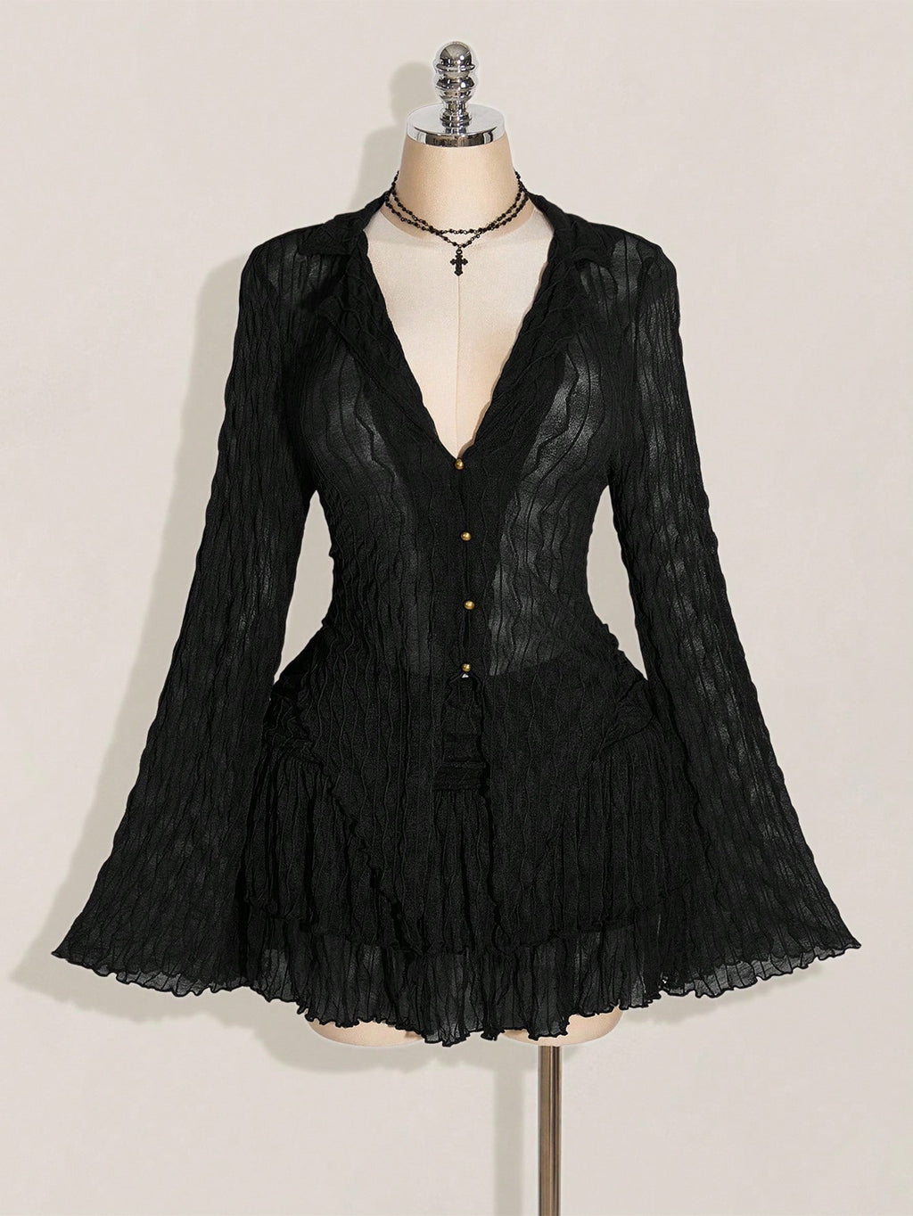 SHEIN ICON Plus Size Y2K Mesh Lettuce Edge Top & Layered Cake Skirt 2 Piece Set – Autumn Gothic Outfit