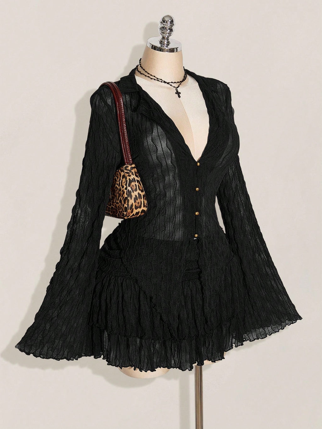 SHEIN ICON Plus Size Y2K Mesh Lettuce Edge Top & Layered Cake Skirt 2 Piece Set – Autumn Gothic Outfit