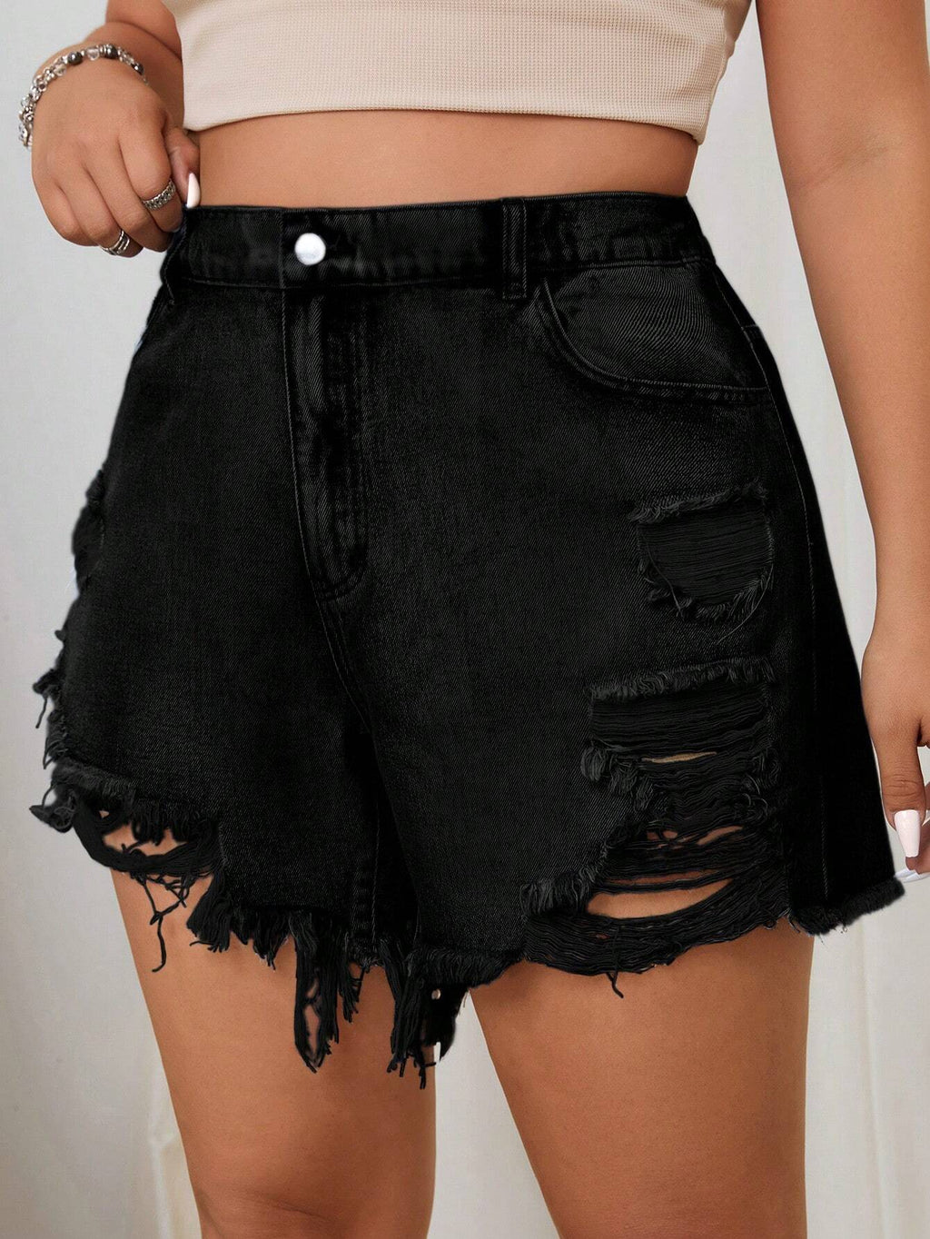 Plus Size Light Wash Ripped Denim Shorts – Sexy High Waist Summer Jean Shorts for Women