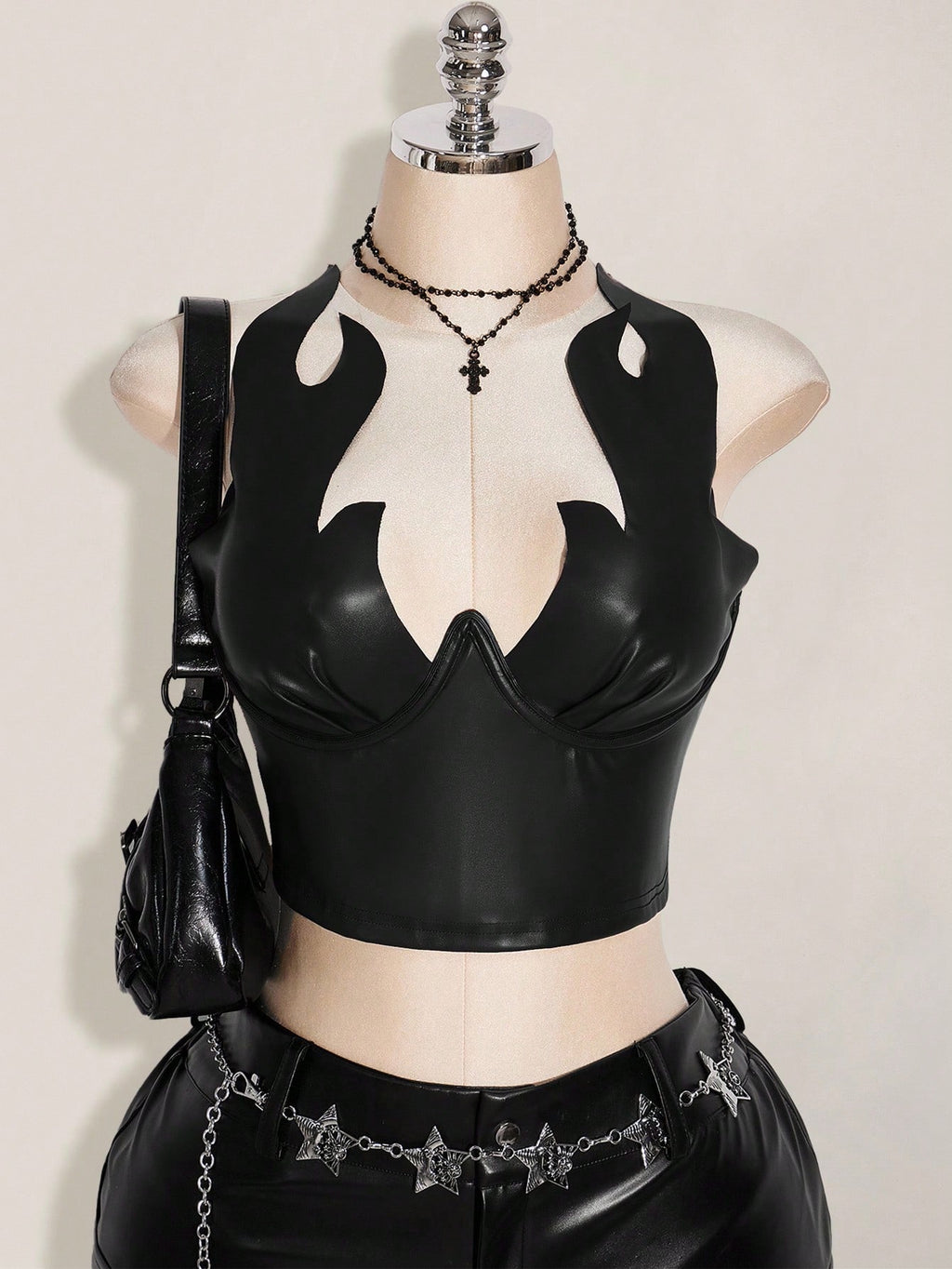 Plus Size PU Leather Flame Top – Y2K Gothic Party Crop Top for Women
