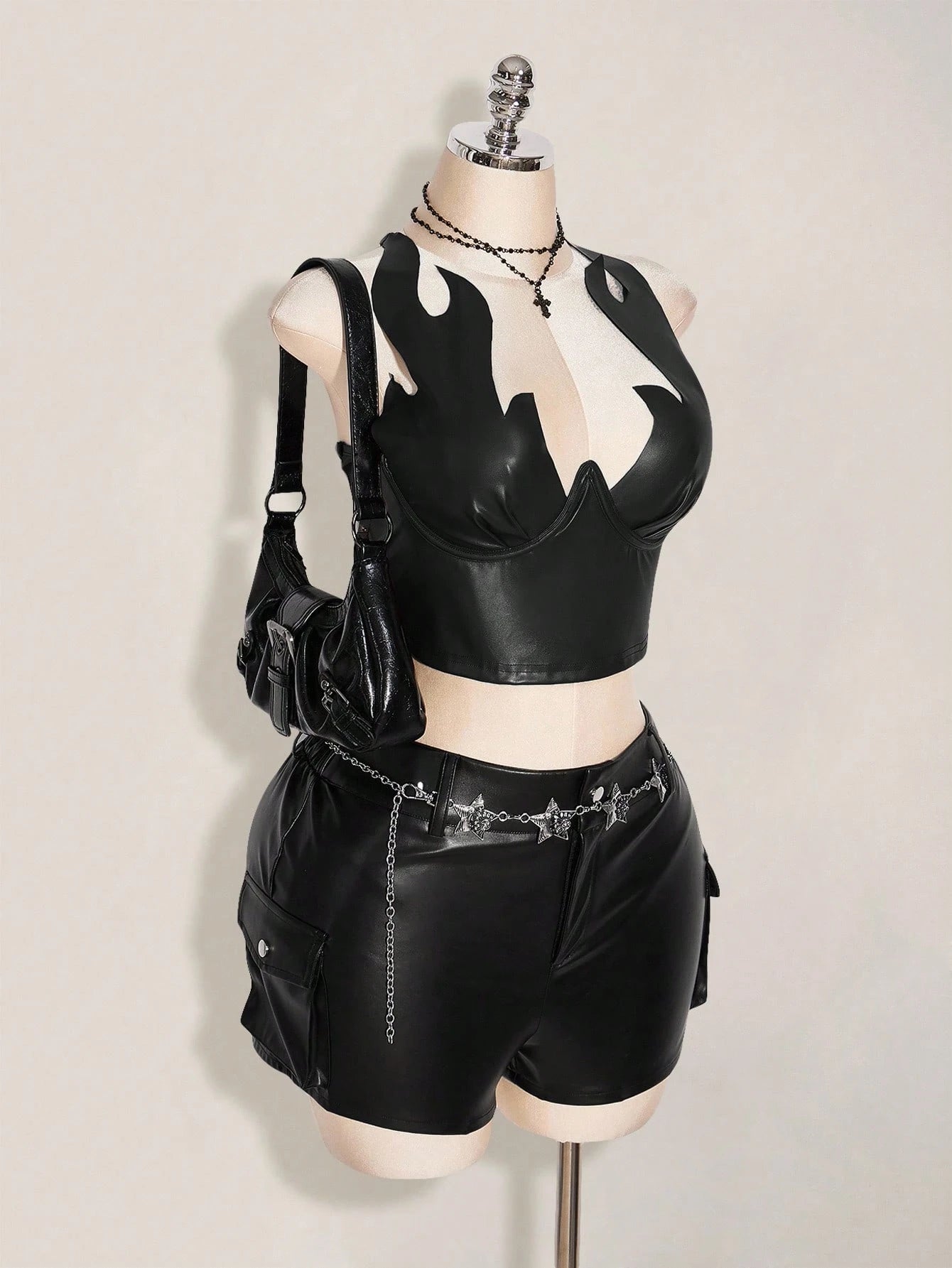 Plus Size PU Leather Flame Top – Y2K Gothic Party Crop Top for Women