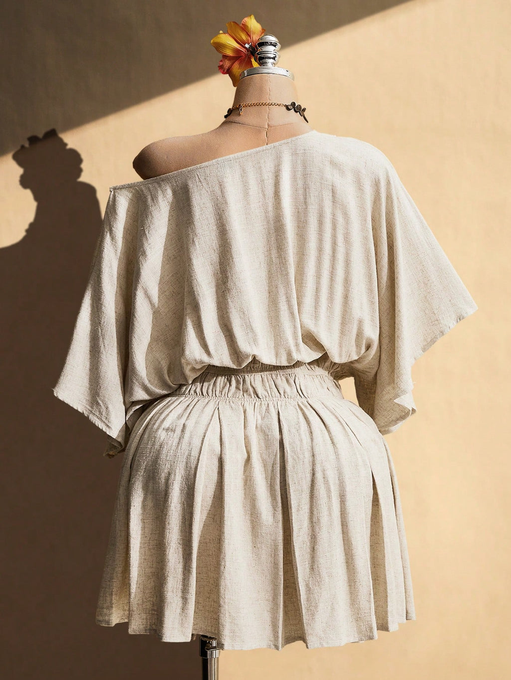 SHEIN ICON Plus Size One Shoulder Linen Blend Midi Dress – Khaki Boho Pleated Waist Beach Vacation Outfit
