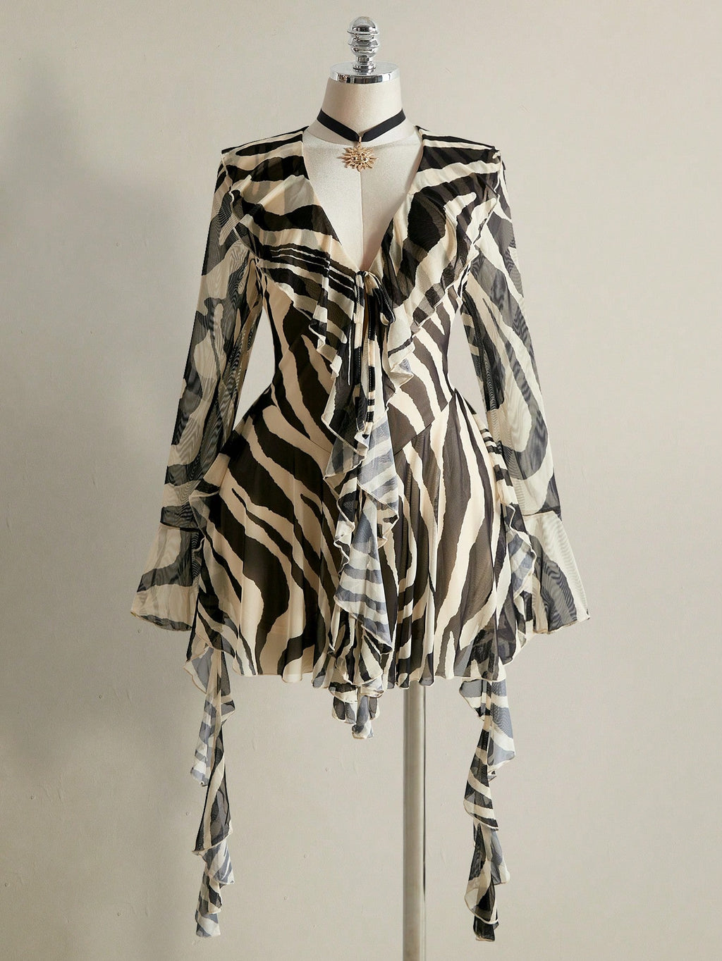 SHEIN ICON Plus Size Zebra Print Mesh Dress – Boho Bell Sleeve Festival Outfit for Women