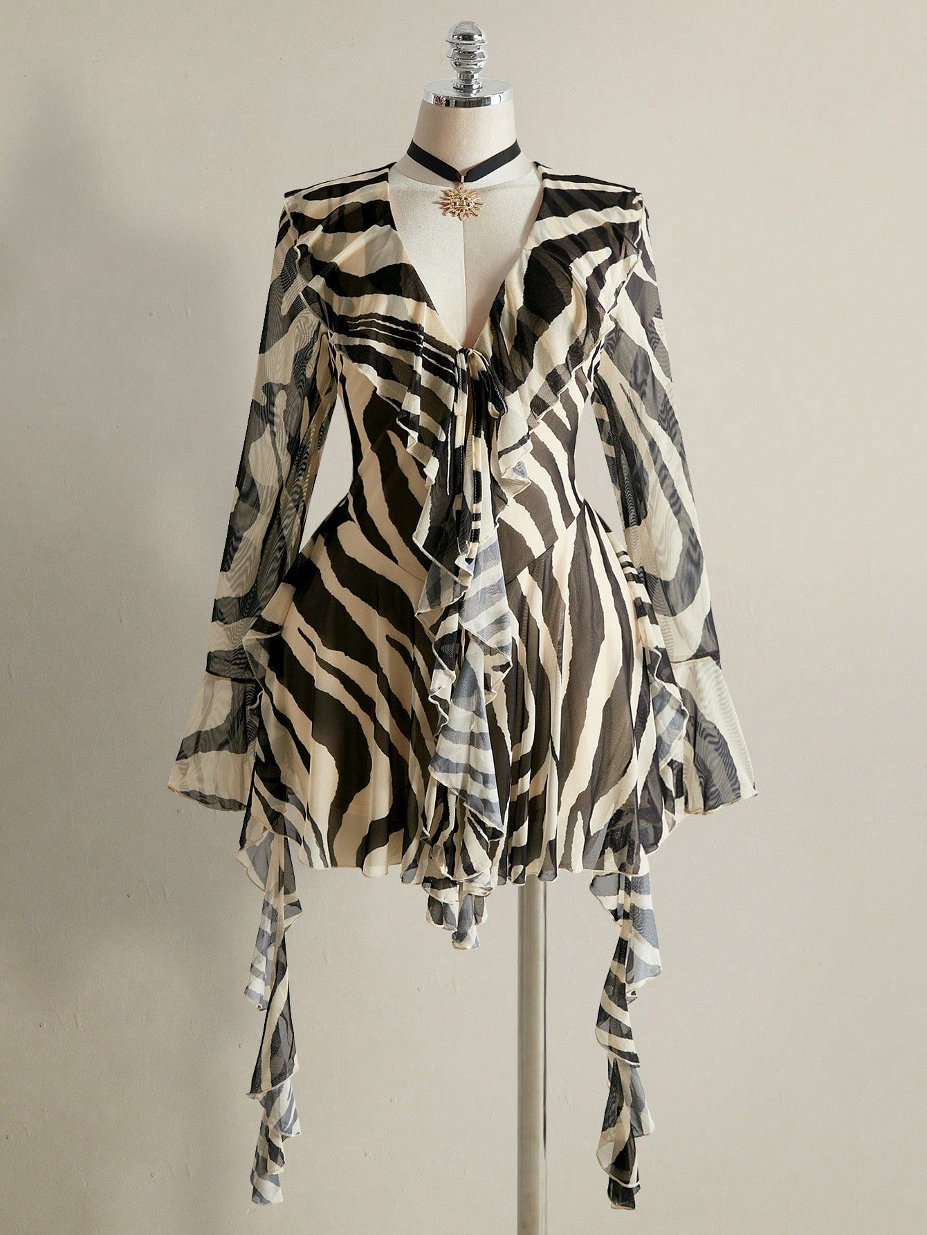 SHEIN ICON Plus Size Zebra Print Mesh Dress – Boho Bell Sleeve Festival Outfit for Women