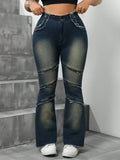 Plus Size Slim Fit Flared Jeans – Frayed Hem Y2K Stretch Denim Pants for Women