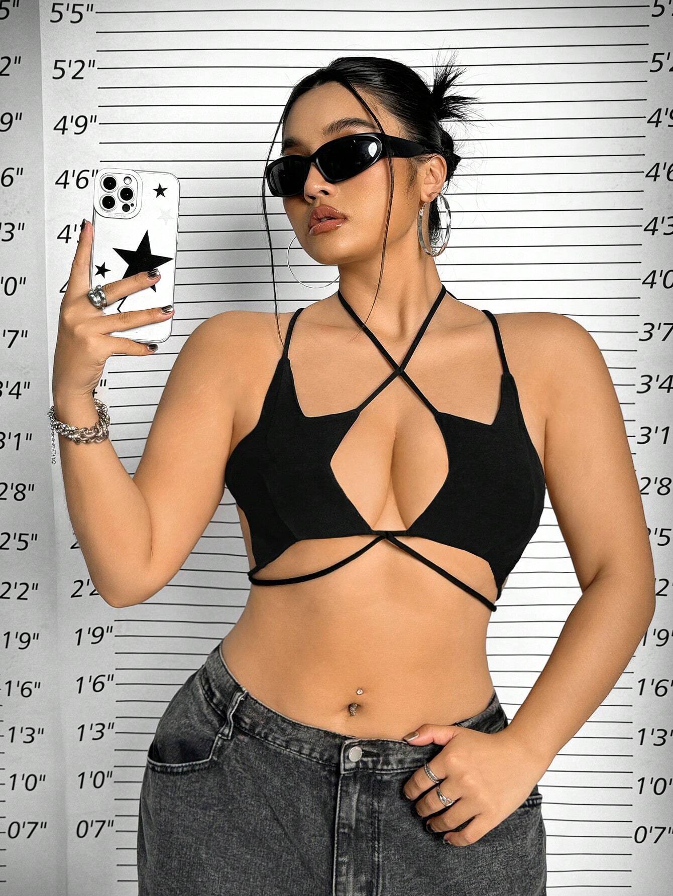 Plus Size Star Bralette Top – Backless Tie-Up Summer Tank Top for Women