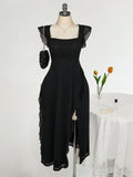 Plus Size Square Neck Ruffle Hem Dress – Romantic Wedding Guest Party Dress for Women