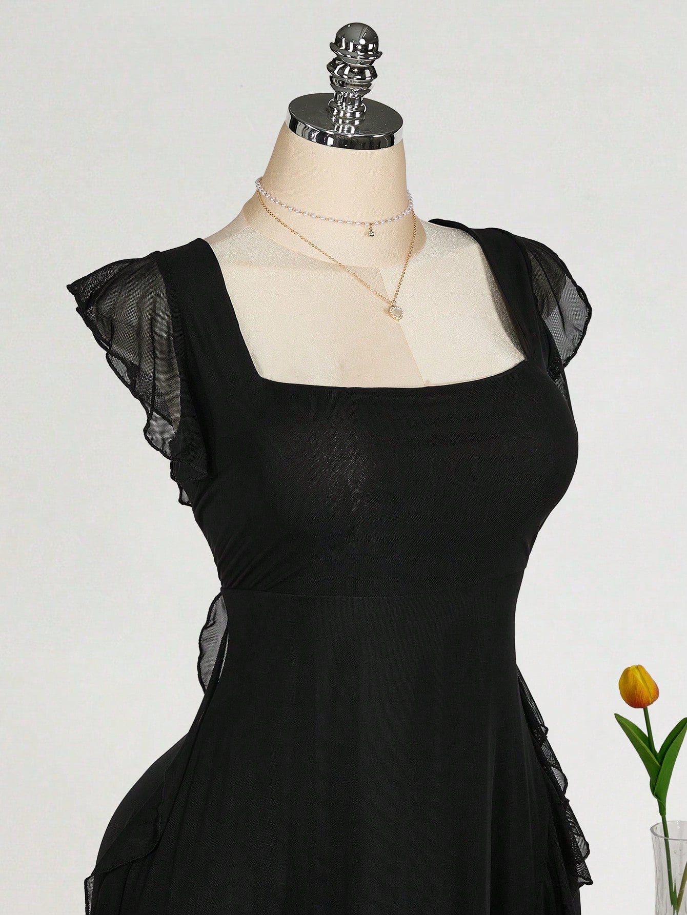 Plus Size Square Neck Ruffle Hem Dress – Romantic Wedding Guest Party Dress for Women