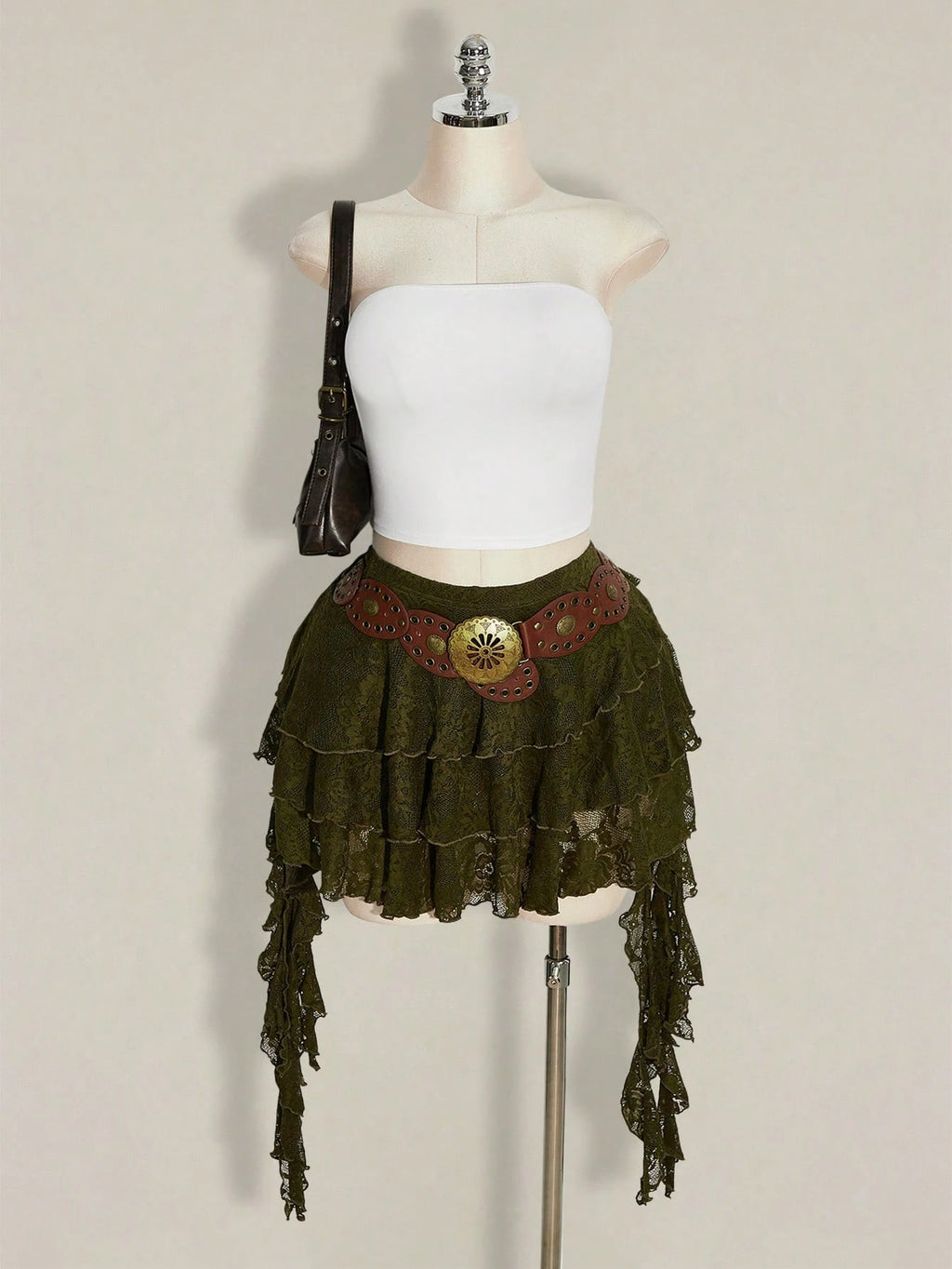 Plus Size White Lace Ruffle Hem Skirt with Safety Shorts – Y2K Festival Mini Skirt for Women