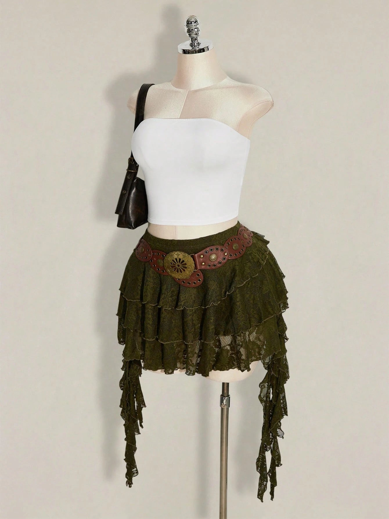 Plus Size White Lace Ruffle Hem Skirt with Safety Shorts – Y2K Festival Mini Skirt for Women