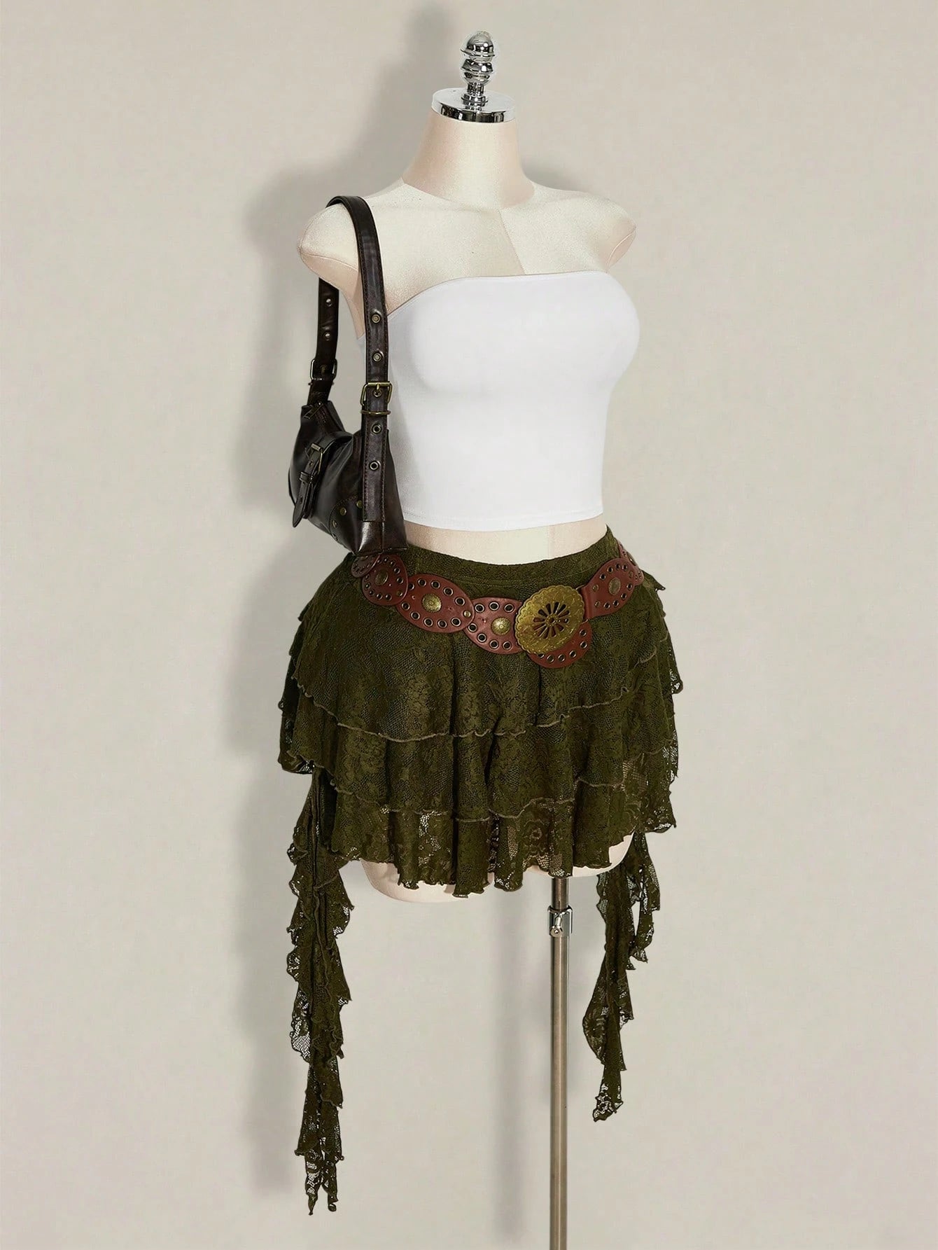Plus Size White Lace Ruffle Hem Skirt with Safety Shorts – Y2K Festival Mini Skirt for Women