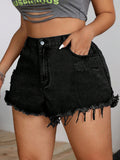 SHEIN CURVE+ Plus Size Distressed Black Denim Shorts – Casual High Waist Summer Jean Shorts for Women
